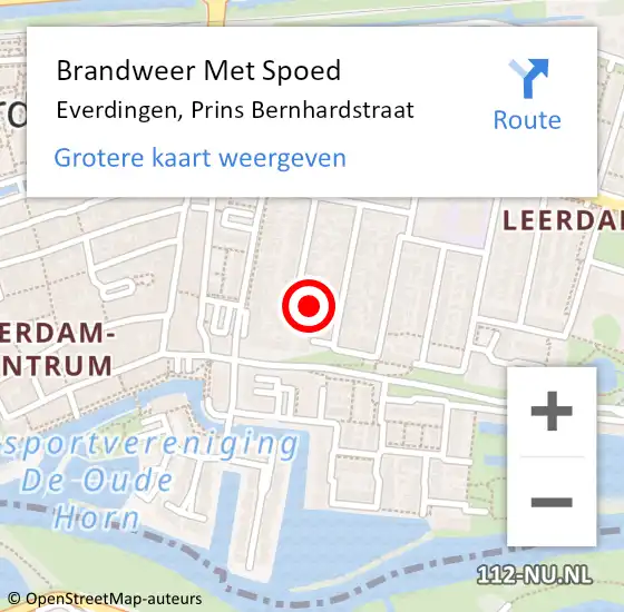 Locatie op kaart van de 112 melding: Brandweer Met Spoed Naar Everdingen, Prins Bernhardstraat op 7 augustus 2023 13:31