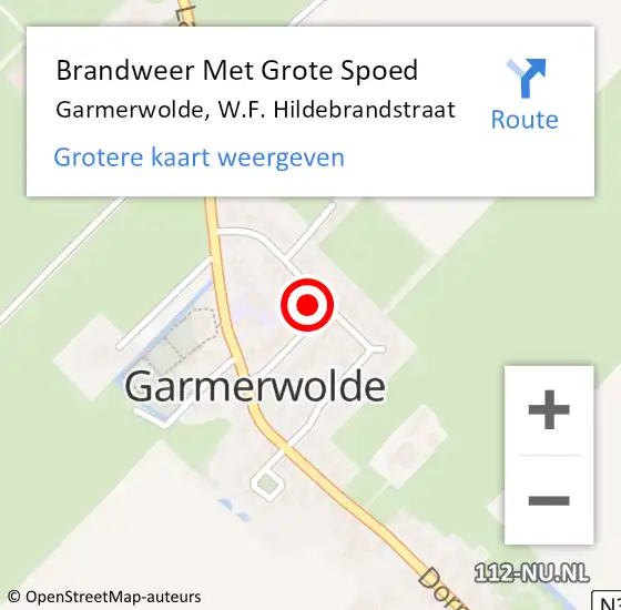 Locatie op kaart van de 112 melding: Brandweer Met Grote Spoed Naar Garmerwolde, W.F. Hildebrandstraat op 7 augustus 2023 14:13