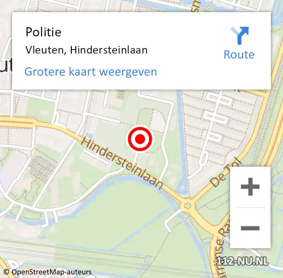 Locatie op kaart van de 112 melding: Politie Vleuten, Hindersteinlaan op 7 augustus 2023 14:31