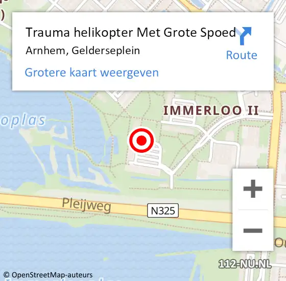 Locatie op kaart van de 112 melding: Trauma helikopter Met Grote Spoed Naar Arnhem, Gelderseplein op 7 augustus 2023 15:09