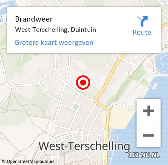 Locatie op kaart van de 112 melding: Brandweer West-Terschelling, Duintuin op 7 augustus 2023 17:54