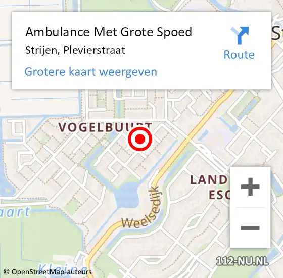 Locatie op kaart van de 112 melding: Ambulance Met Grote Spoed Naar Strijen, Plevierstraat op 8 augustus 2023 01:26