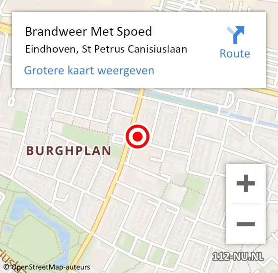 Locatie op kaart van de 112 melding: Brandweer Met Spoed Naar Eindhoven, St Petrus Canisiuslaan op 8 augustus 2023 05:35