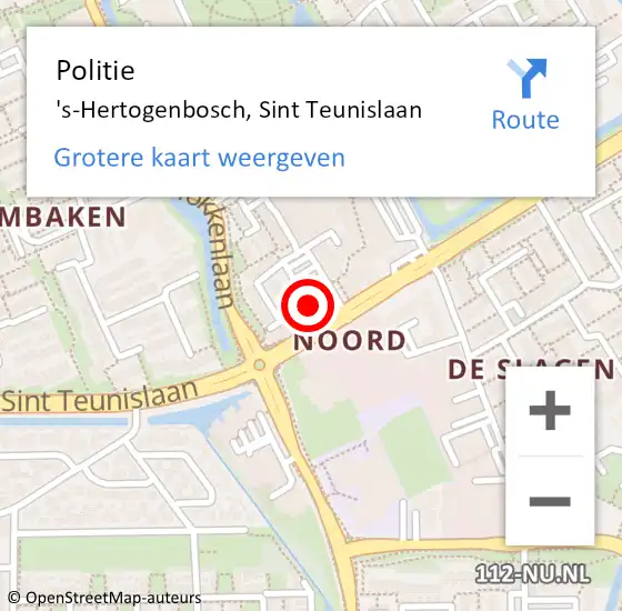 Locatie op kaart van de 112 melding: Politie 's-Hertogenbosch, Sint Teunislaan op 8 augustus 2023 07:17