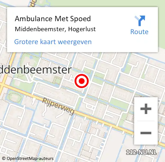 Locatie op kaart van de 112 melding: Ambulance Met Spoed Naar Middenbeemster, Hogerlust op 8 augustus 2023 08:48