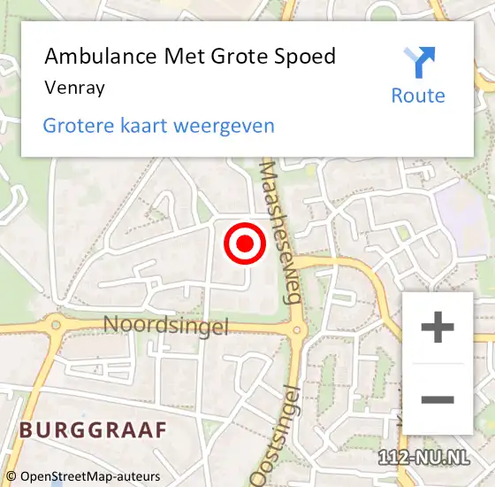 Locatie op kaart van de 112 melding: Ambulance Met Grote Spoed Naar Venray op 8 augustus 2023 09:50