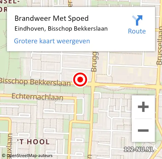 Locatie op kaart van de 112 melding: Brandweer Met Spoed Naar Eindhoven, Bisschop Bekkerslaan op 8 augustus 2023 10:58