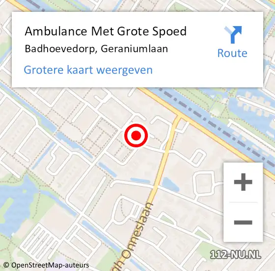 Locatie op kaart van de 112 melding: Ambulance Met Grote Spoed Naar Badhoevedorp, Geraniumlaan op 8 augustus 2023 11:42