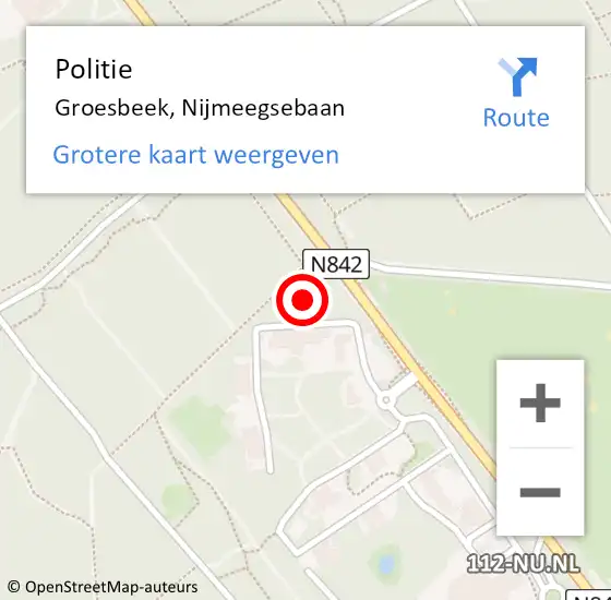Locatie op kaart van de 112 melding: Politie Groesbeek, Nijmeegsebaan op 8 augustus 2023 13:04