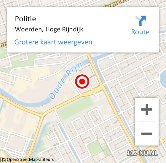 Locatie op kaart van de 112 melding: Politie Woerden, Hoge Rijndijk op 8 augustus 2023 16:23