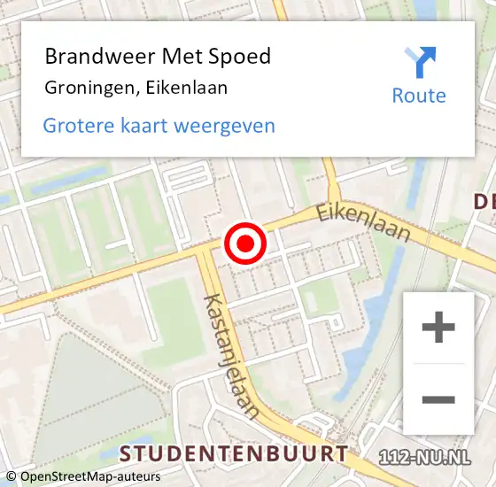 Locatie op kaart van de 112 melding: Brandweer Met Spoed Naar Groningen, Eikenlaan op 8 augustus 2023 16:44