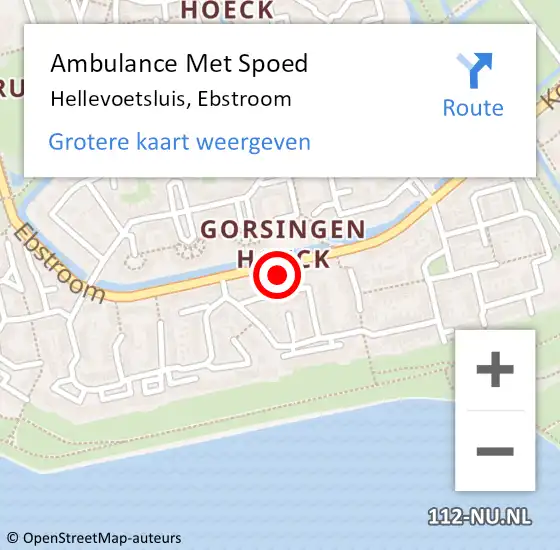 Locatie op kaart van de 112 melding: Ambulance Met Spoed Naar Hellevoetsluis, Ebstroom op 8 augustus 2023 17:12