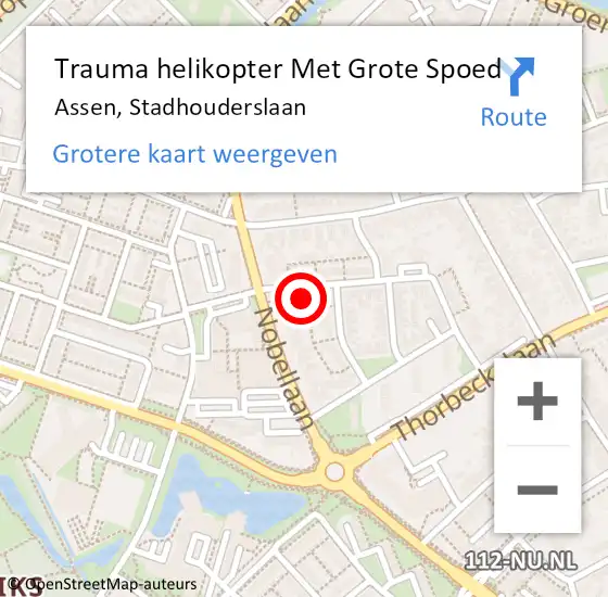 Locatie op kaart van de 112 melding: Trauma helikopter Met Grote Spoed Naar Assen, Stadhouderslaan op 8 augustus 2023 19:38