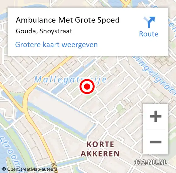 Locatie op kaart van de 112 melding: Ambulance Met Grote Spoed Naar Gouda, Snoystraat op 8 augustus 2023 20:11