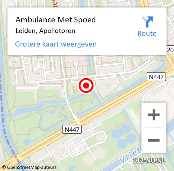 Locatie op kaart van de 112 melding: Ambulance Met Spoed Naar Leiden, Apollotoren op 8 augustus 2023 20:13