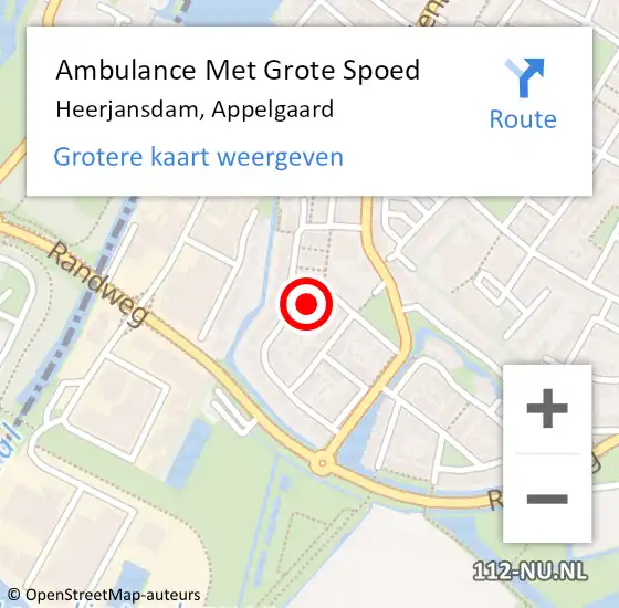 Locatie op kaart van de 112 melding: Ambulance Met Grote Spoed Naar Heerjansdam, Appelgaard op 8 augustus 2023 20:24