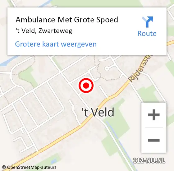 Locatie op kaart van de 112 melding: Ambulance Met Grote Spoed Naar 't Veld, Zwarteweg op 8 augustus 2023 20:33