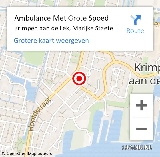 Locatie op kaart van de 112 melding: Ambulance Met Grote Spoed Naar Krimpen aan de Lek, Marijke Staete op 9 augustus 2023 02:39