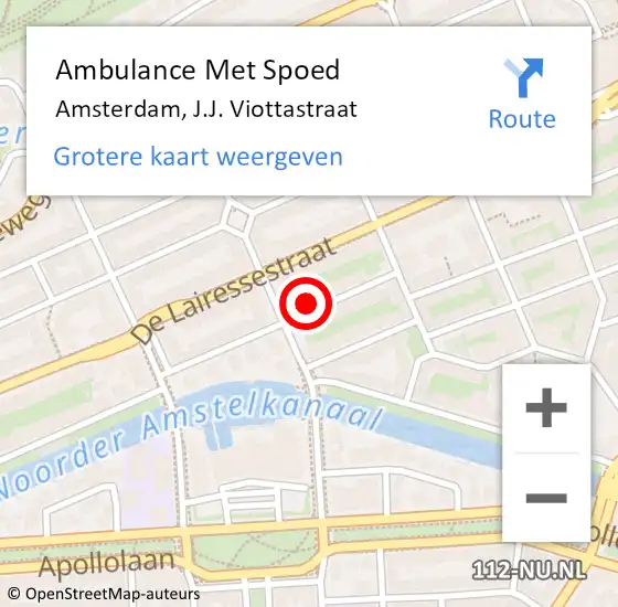 Locatie op kaart van de 112 melding: Ambulance Met Spoed Naar Amsterdam, J.J. Viottastraat op 9 augustus 2023 10:15