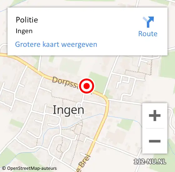 Locatie op kaart van de 112 melding: Politie Ingen op 9 augustus 2023 11:18