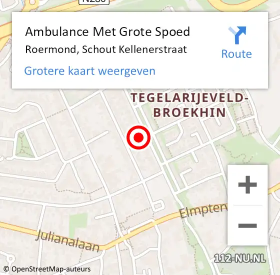 Locatie op kaart van de 112 melding: Ambulance Met Grote Spoed Naar Roermond, Schout Kellenerstraat op 9 augustus 2023 13:03