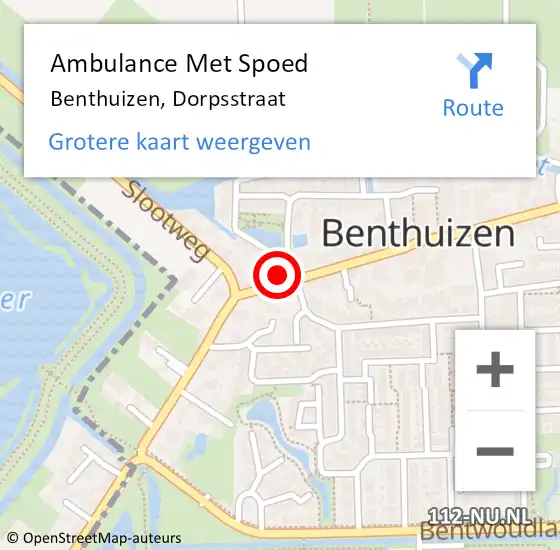Locatie op kaart van de 112 melding: Ambulance Met Spoed Naar Benthuizen, Dorpsstraat op 9 augustus 2023 14:35