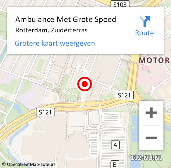 Locatie op kaart van de 112 melding: Ambulance Met Grote Spoed Naar Rotterdam, Zuiderterras op 9 augustus 2023 14:43
