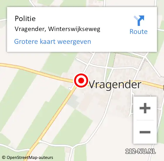 Locatie op kaart van de 112 melding: Politie Vragender, Winterswijkseweg op 9 augustus 2023 15:08