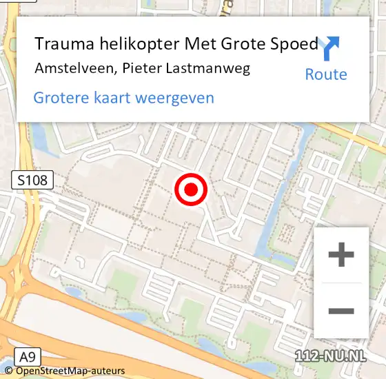 Locatie op kaart van de 112 melding: Trauma helikopter Met Grote Spoed Naar Amstelveen, Pieter Lastmanweg op 9 augustus 2023 15:14