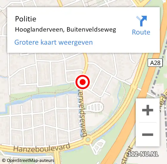 Locatie op kaart van de 112 melding: Politie Hooglanderveen, Buitenveldseweg op 9 augustus 2023 15:24