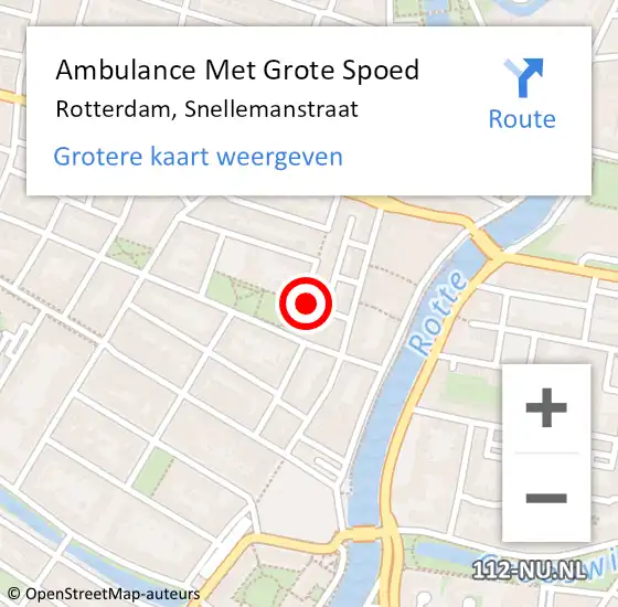 Locatie op kaart van de 112 melding: Ambulance Met Grote Spoed Naar Rotterdam, Snellemanstraat op 9 augustus 2023 17:44