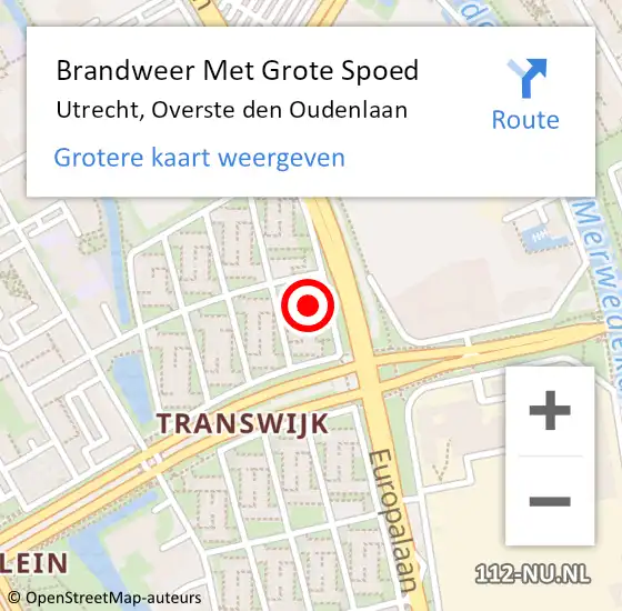 Locatie op kaart van de 112 melding: Brandweer Met Grote Spoed Naar Utrecht, Overste den Oudenlaan op 9 augustus 2023 18:55