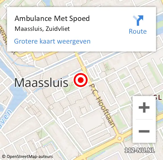 Locatie op kaart van de 112 melding: Ambulance Met Spoed Naar Maassluis, Zuidvliet op 9 augustus 2023 21:27
