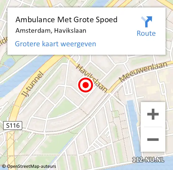 Locatie op kaart van de 112 melding: Ambulance Met Grote Spoed Naar Amsterdam, Havikslaan op 9 augustus 2023 22:07