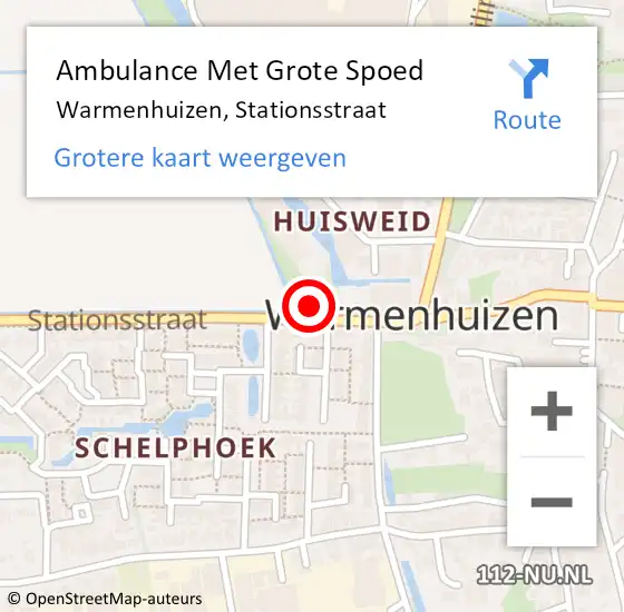 Locatie op kaart van de 112 melding: Ambulance Met Grote Spoed Naar Warmenhuizen, Stationsstraat op 9 augustus 2023 22:43