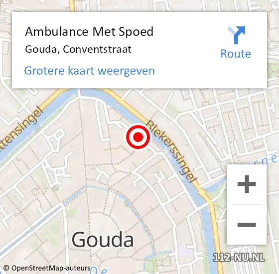 Locatie op kaart van de 112 melding: Ambulance Met Spoed Naar Gouda, Conventstraat op 9 augustus 2023 23:29