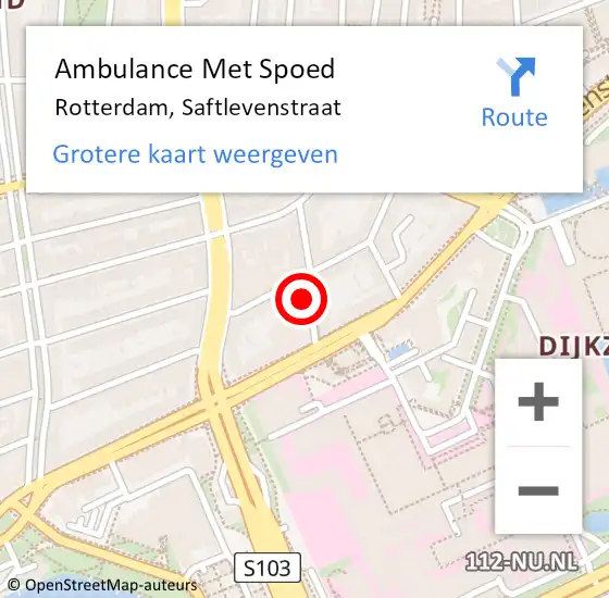 Locatie op kaart van de 112 melding: Ambulance Met Spoed Naar Rotterdam, Saftlevenstraat op 9 augustus 2023 23:42