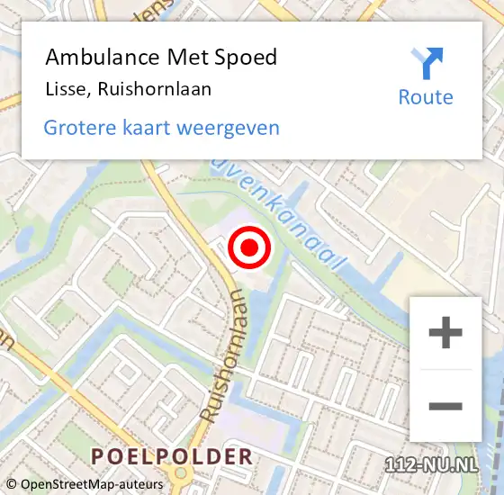 Locatie op kaart van de 112 melding: Ambulance Met Spoed Naar Lisse, Ruishornlaan op 10 augustus 2023 01:11
