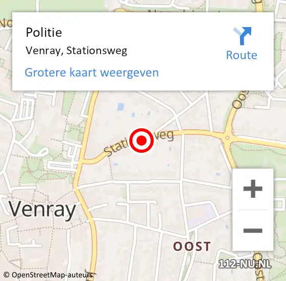 Locatie op kaart van de 112 melding: Politie Venray, Stationsweg op 10 augustus 2023 01:14