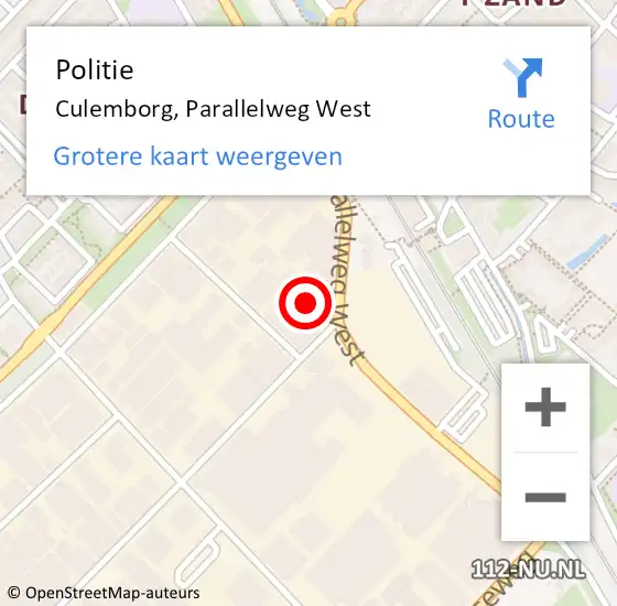 Locatie op kaart van de 112 melding: Politie Culemborg, Parallelweg West op 10 augustus 2023 05:40