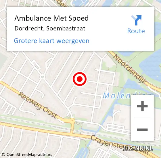 Locatie op kaart van de 112 melding: Ambulance Met Spoed Naar Dordrecht, Soembastraat op 10 augustus 2023 07:44
