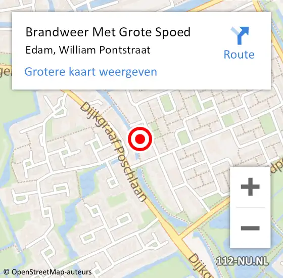 Locatie op kaart van de 112 melding: Brandweer Met Grote Spoed Naar Edam, William Pontstraat op 10 augustus 2023 08:51