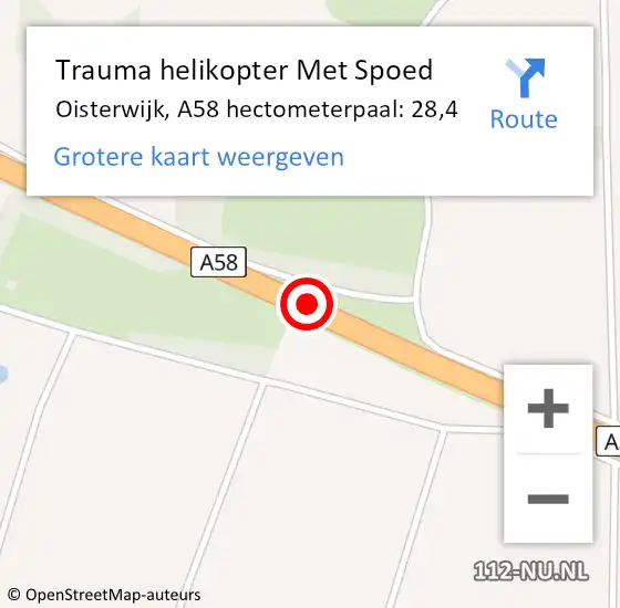 Locatie op kaart van de 112 melding: Trauma helikopter Met Spoed Naar Oisterwijk, A58 hectometerpaal: 28,4 op 10 augustus 2023 09:05