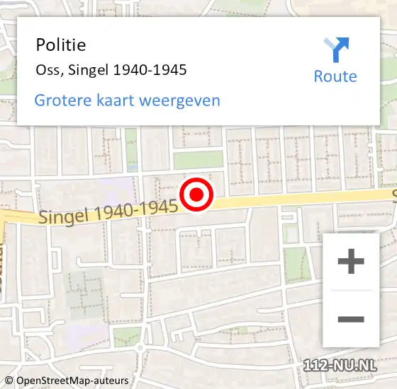 Locatie op kaart van de 112 melding: Politie Oss, Singel 1940-1945 op 10 augustus 2023 11:18