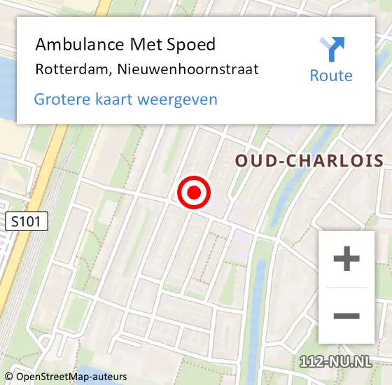 Locatie op kaart van de 112 melding: Ambulance Met Spoed Naar Rotterdam, Nieuwenhoornstraat op 10 augustus 2023 11:19