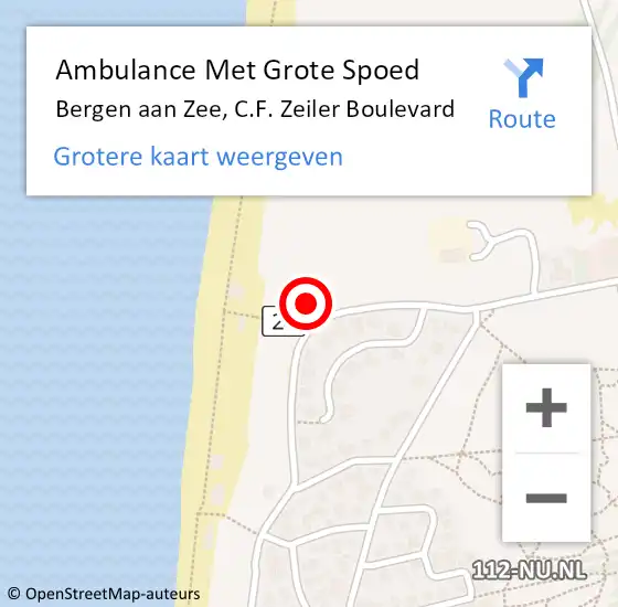 Locatie op kaart van de 112 melding: Ambulance Met Grote Spoed Naar Bergen aan Zee, C.F. Zeiler Boulevard op 10 augustus 2023 12:03
