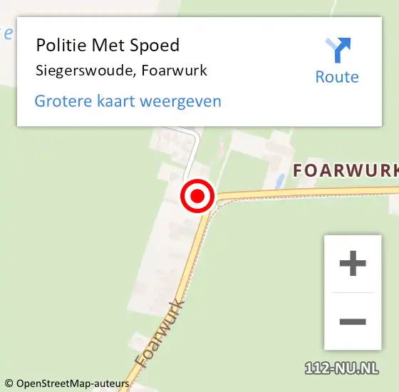Locatie op kaart van de 112 melding: Politie Met Spoed Naar Siegerswoude, Foarwurk op 10 augustus 2023 12:37