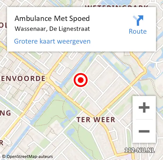 Locatie op kaart van de 112 melding: Ambulance Met Spoed Naar Wassenaar, De Lignestraat op 10 augustus 2023 13:30