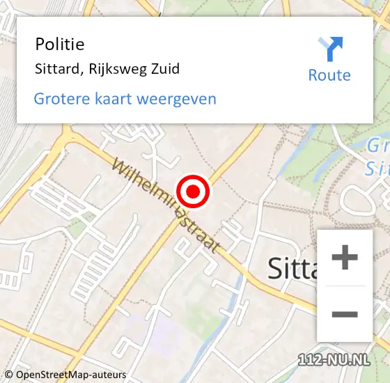 Locatie op kaart van de 112 melding: Politie Sittard, Rijksweg Zuid op 10 augustus 2023 14:41