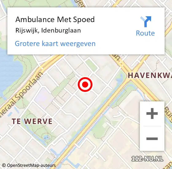 Locatie op kaart van de 112 melding: Ambulance Met Spoed Naar Rijswijk, Idenburglaan op 10 augustus 2023 17:14